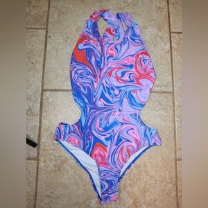 SHEIN all over print cut out one piece swimsuit SIZE LARGE
